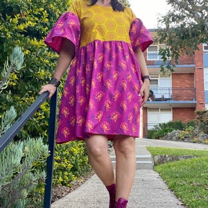 Bold coloured South African dress, dopamine dressing, bright pink ruffle sleeve dress, African print dress, one of a kind dress image 1