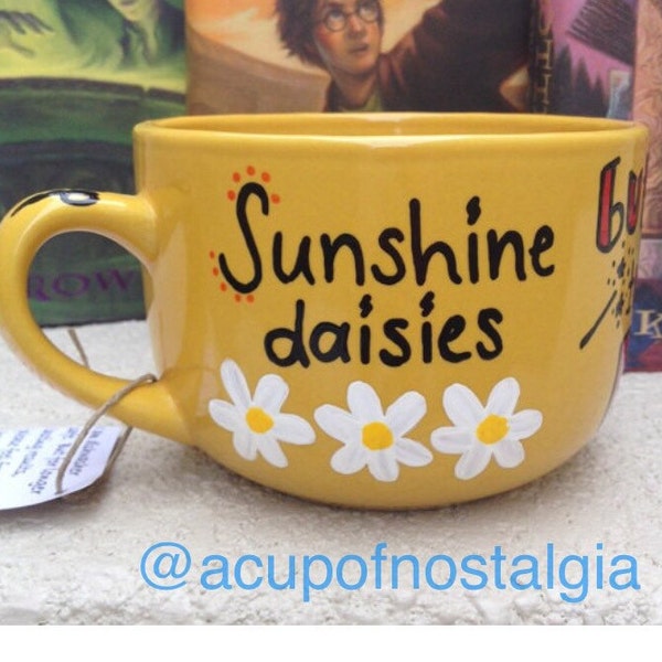 READY TO SHIP*** 20oz. Sunshine daisies, butter mellow.  Turn this stupid fat, rat yellow, Ron Weasley Quote yellow Harry Potter bowl Mug