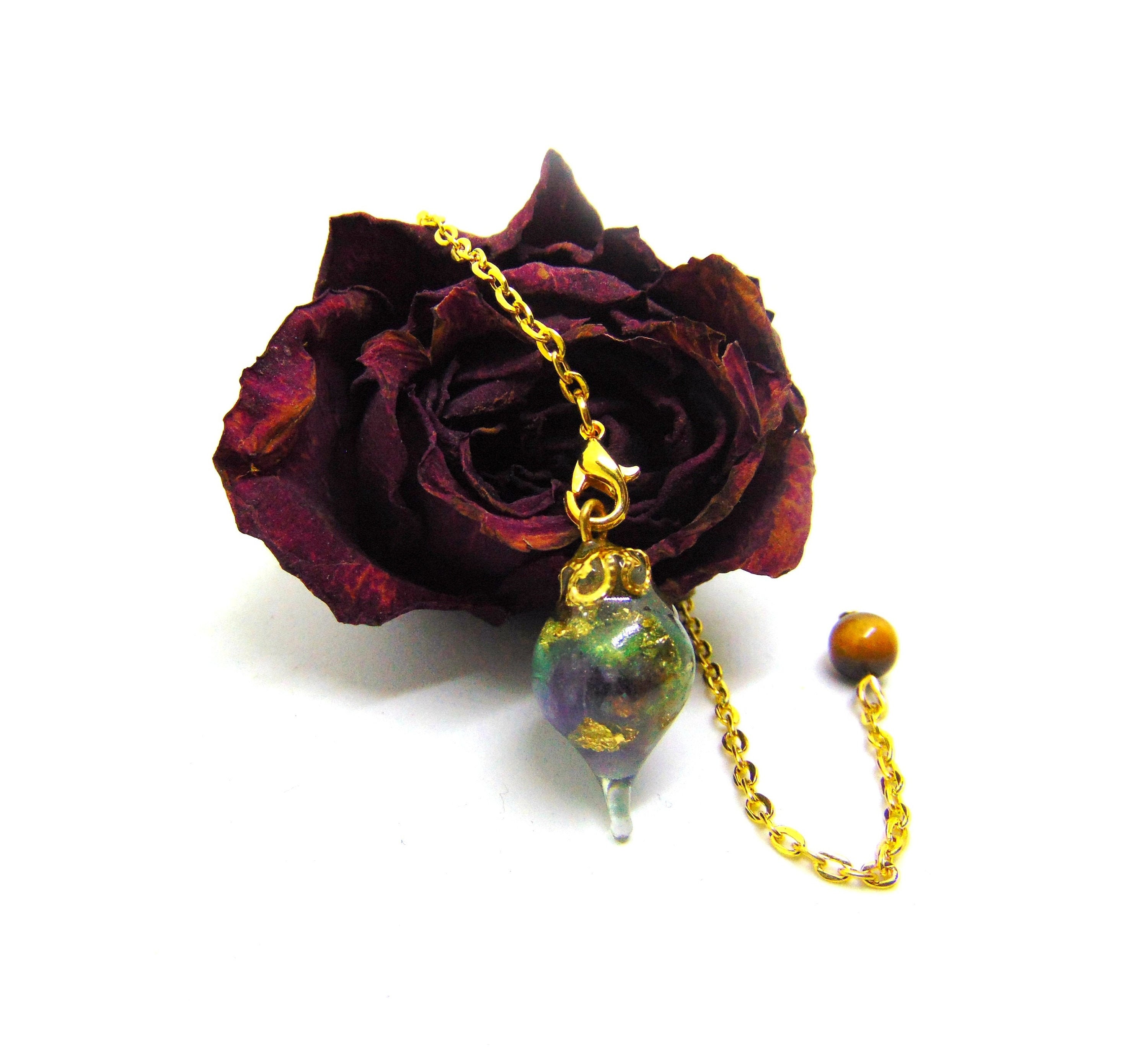 Pendule Radiesthésie Orgone Générateur d'énergie Vitale Améthyste et Œil de Tigre