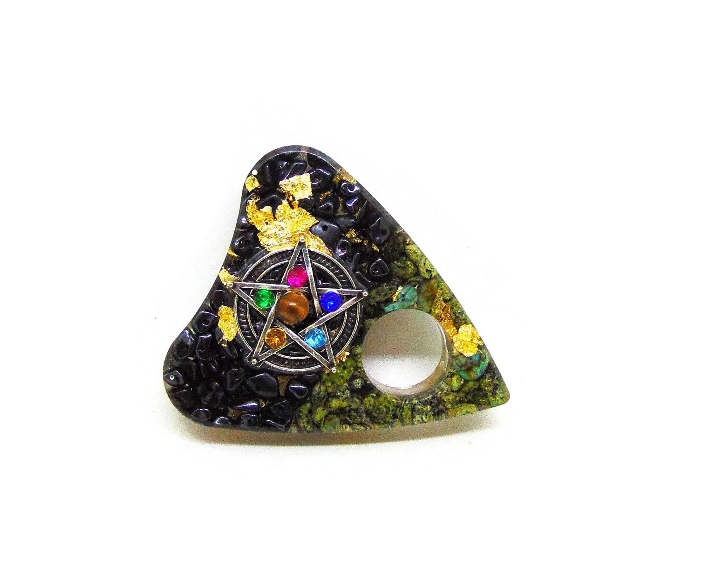 Goutte Ouija Pentacle Tourmaline Noir et Turquoise