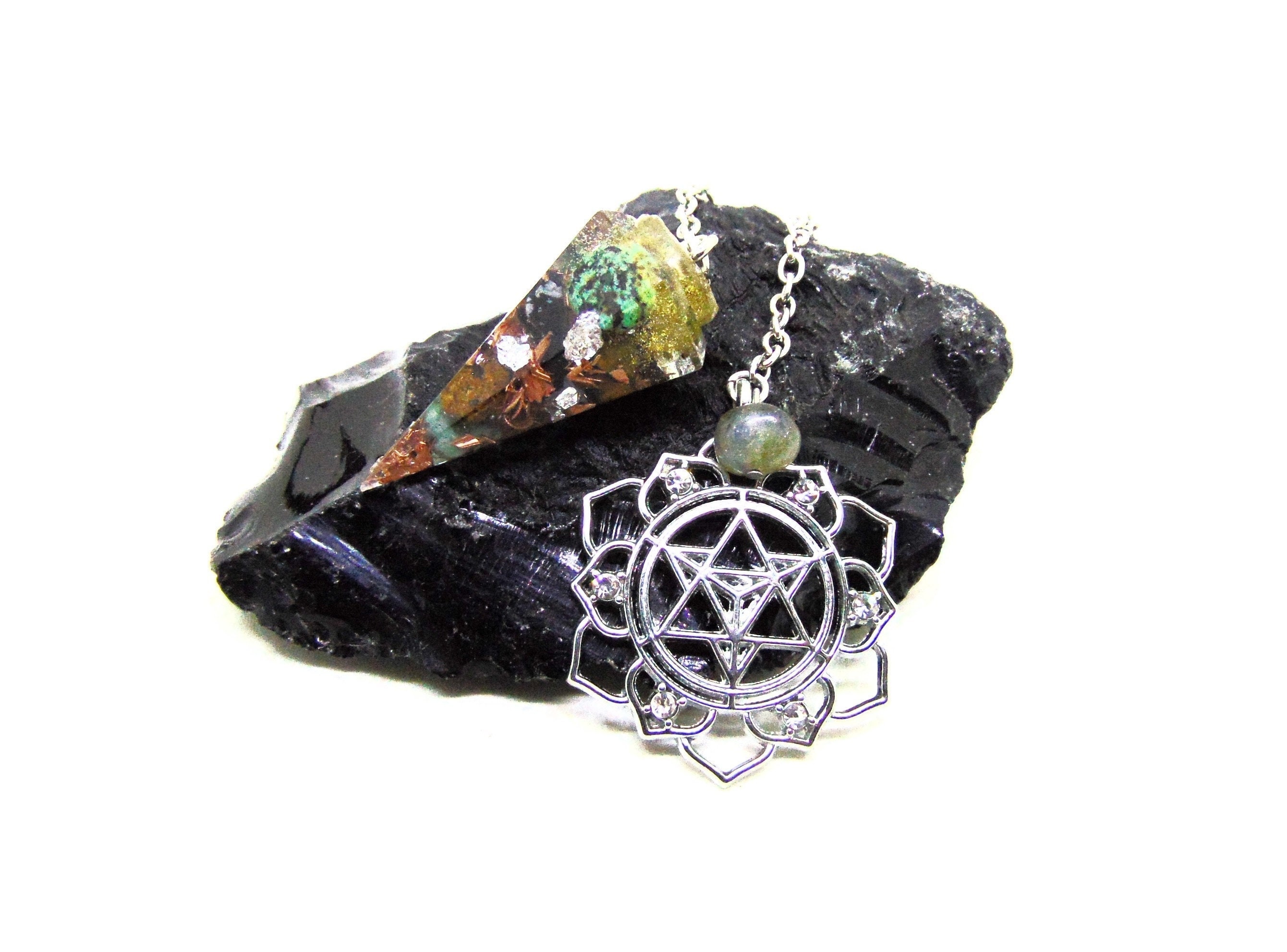 Pendule Turquoise et Métatron Orgone Générateur d'énergie Vitale Radiesthésie