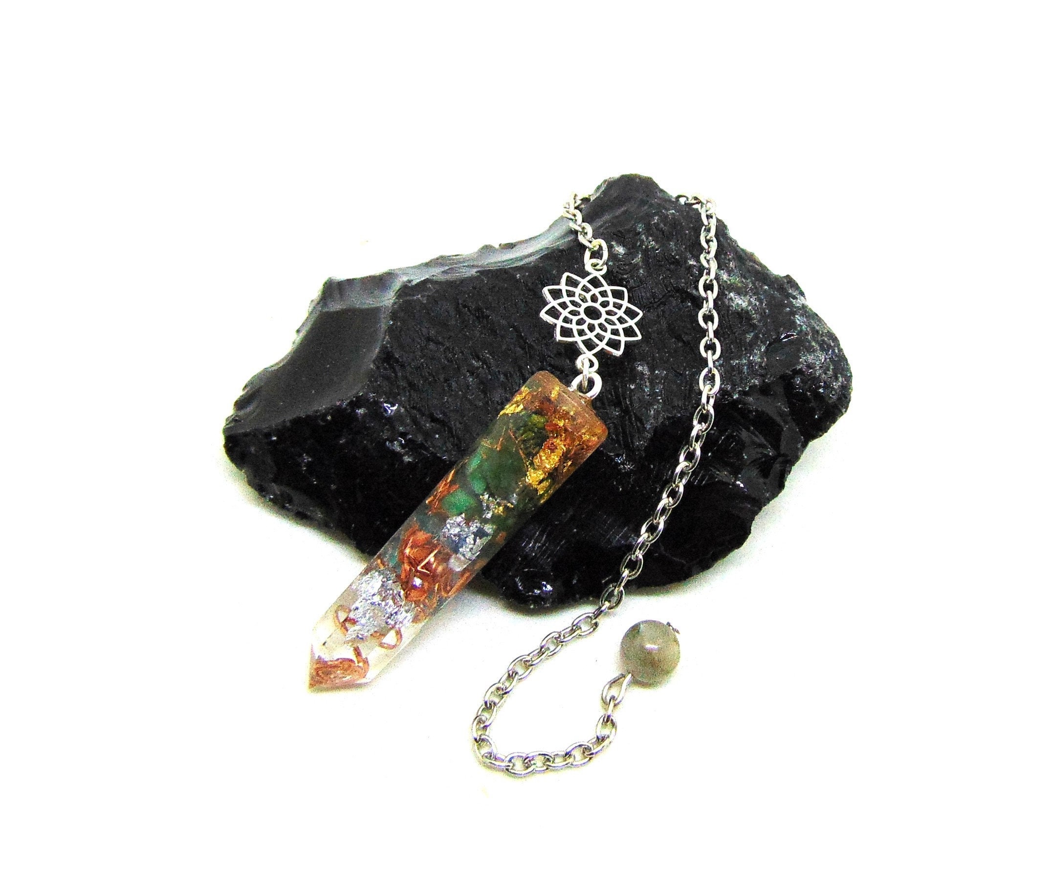 Pendule Radiesthésie Orgone Générateur d'énergie Sahasrara sur Labradorite