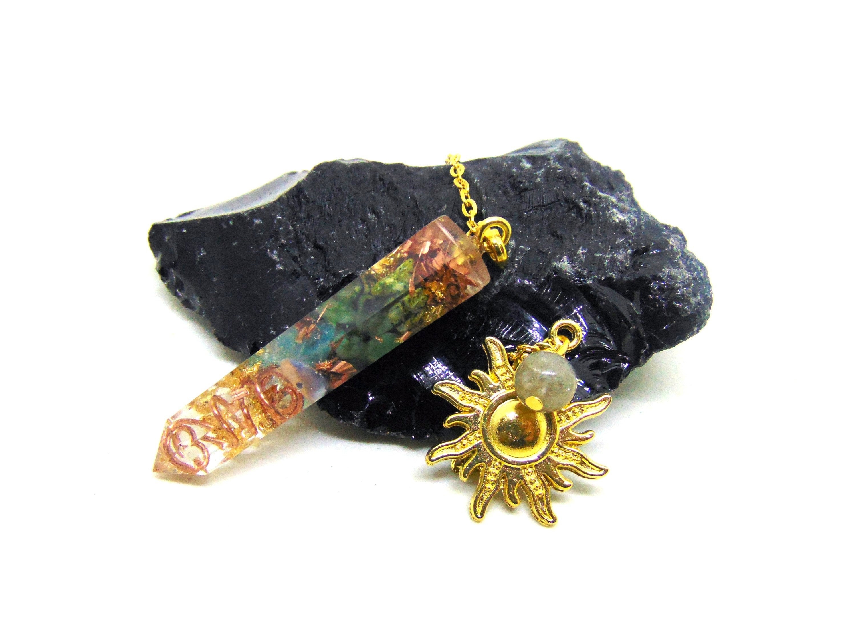 Pendule Radiesthésie Orgone Générateur d'énergie Solaire sur Labradorite