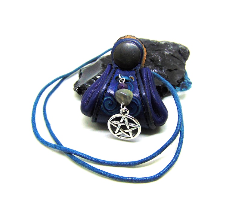 Amulet pendant of Elemental Magic of Blue protection and Pentacle