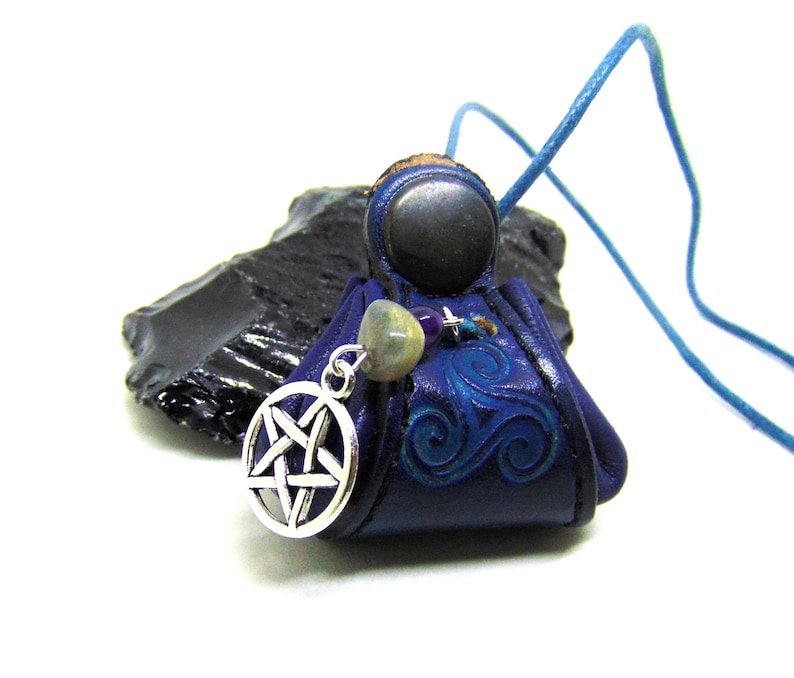 Amulet pendant of Elemental Magic of Blue protection and Pentacle