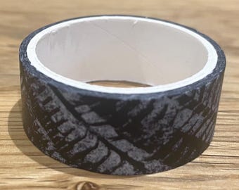 Black and Off-White Tyre Print Washi Tape – Decorative Planner, Journal, Scrapbook Accessory (Black Background)