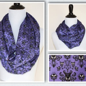 Haunted Mansion, Creepy Wallpaper Infinity Scarf for Gals in Purple and black, Extra Long image 1