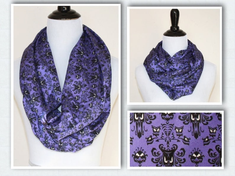 Haunted Mansion, Creepy Wallpaper Infinity Scarf for Gals in Purple and black, Extra Long image 1