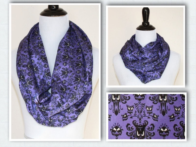 Haunted Mansion, Creepy Wallpaper Infinity Scarf for Gals in Purple a…