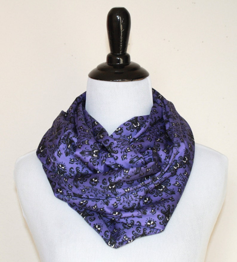 Haunted Mansion, Creepy Wallpaper Infinity Scarf for Gals in Purple and black, Extra Long image 3