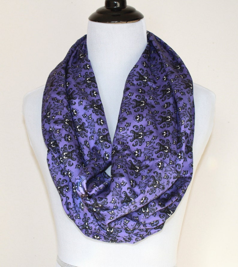 Haunted Mansion, Creepy Wallpaper Infinity Scarf for Gals in Purple and black, Extra Long image 4