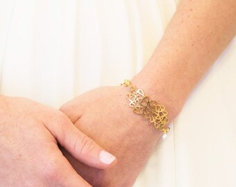 Pearl Gold Bracelet, Gold Bride Bracelet, Gold Bridal Bracelet, White Pearl Gold Bracelet, Gold Leaf Bracelet, Pearl Gold Wedding Bracelet.