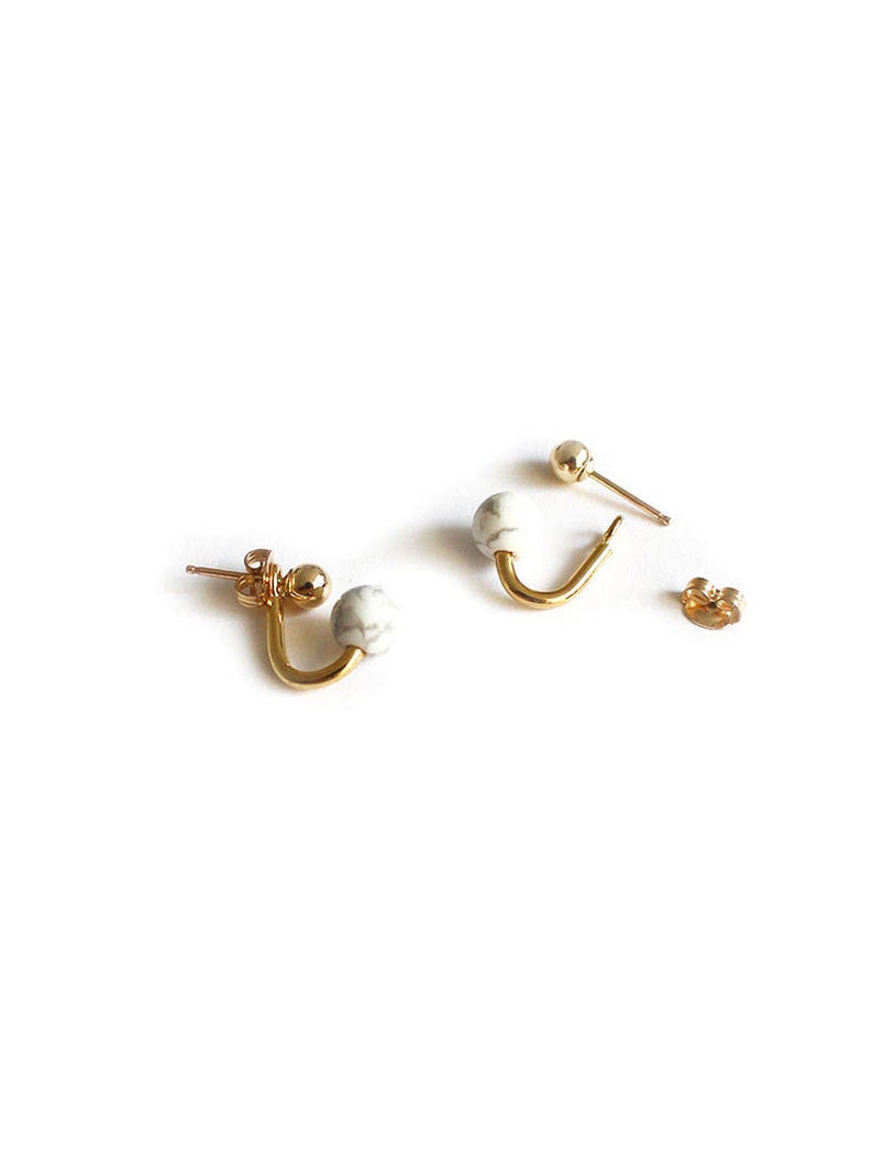 New Mom Jewelry Small Earrings For a Mom White Stone Ear Jacket Gold Plated Silver Studs Baby Shower Gift.