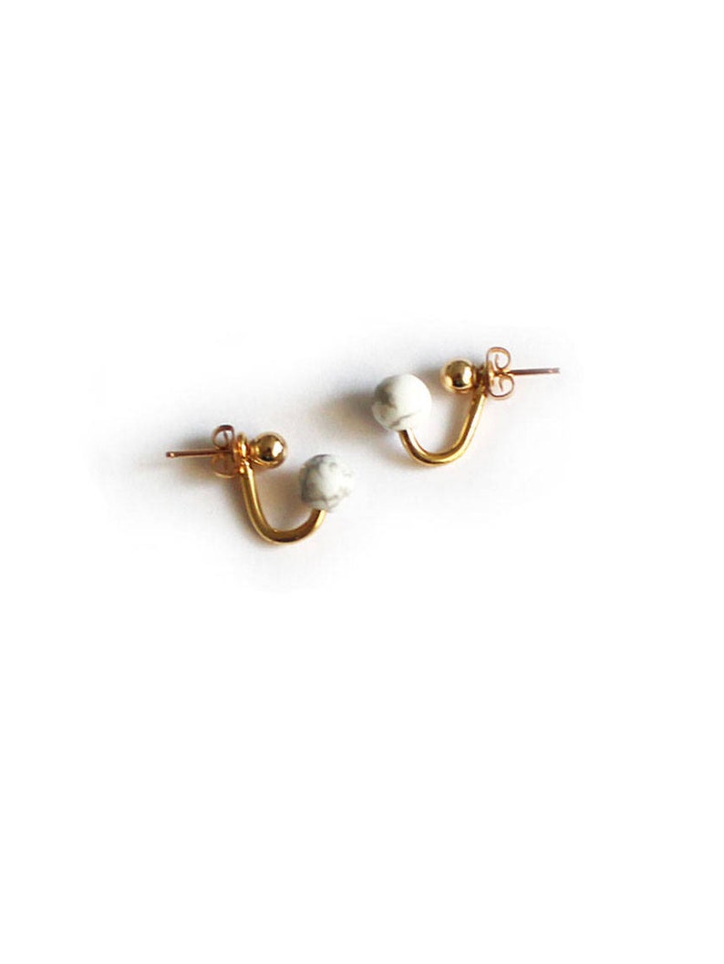 New Mom Jewelry Small Earrings For a Mom White Stone Ear Jacket Gold Plated Silver Studs Baby Shower Gift.