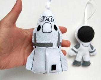 SpaceX Dragon spacecraft felt ornament, Christmas tree ornament, holiday decoration