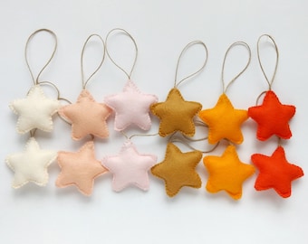 Felt star ornaments, set of 12 - party favors, stocking fillers, gift toppers, Christmas tree ornaments