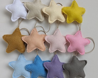 Felt Star Ornaments, Handmade Set of 12, Nursery Decor