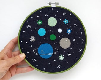 Space #28 embroidery hoop art with planets