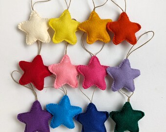 Felt Star Ornaments, Colorful Party Favor Decorations, Set of 12