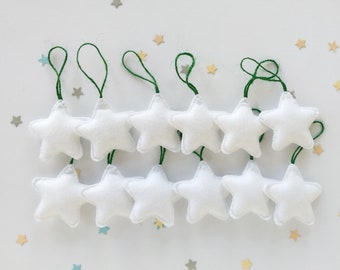 White felt star ornaments, Christmas tree ornaments, set of 12, holiday decoration