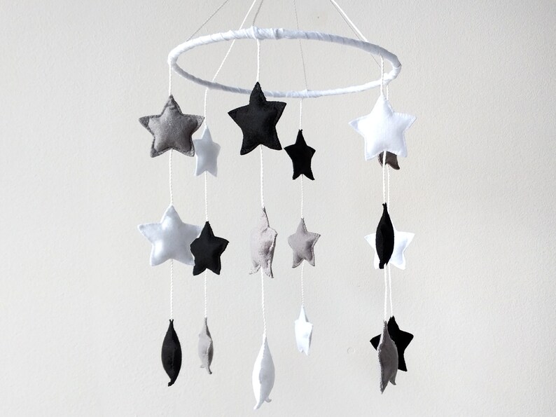 Felt Stars Baby Crib Mobile Black and White Space Baby Etsy