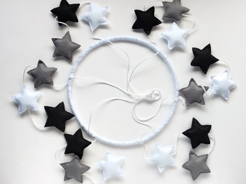 Felt Stars Baby Crib Mobile Black and White Space Baby Etsy