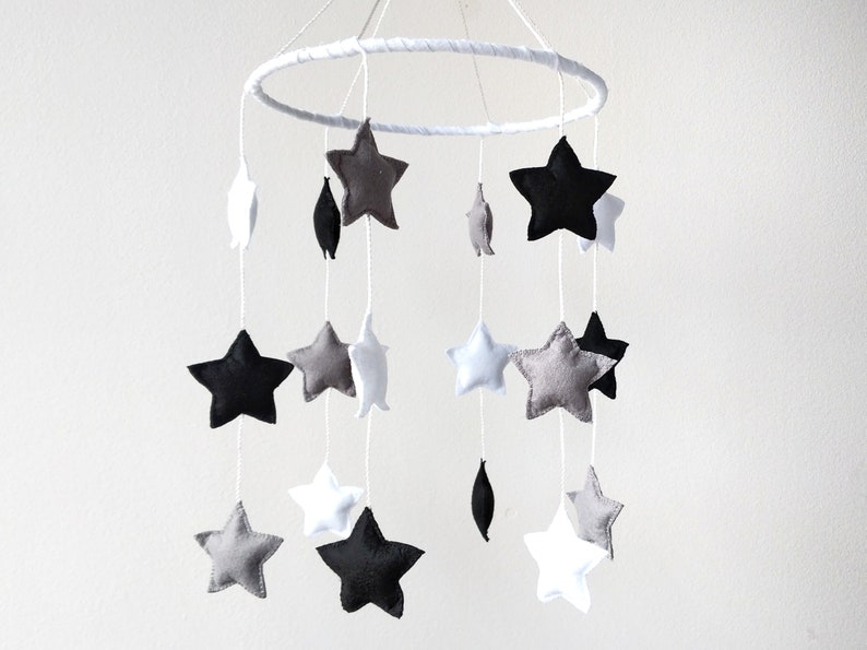 Felt Stars Baby Crib Mobile Black and White Space Baby Etsy