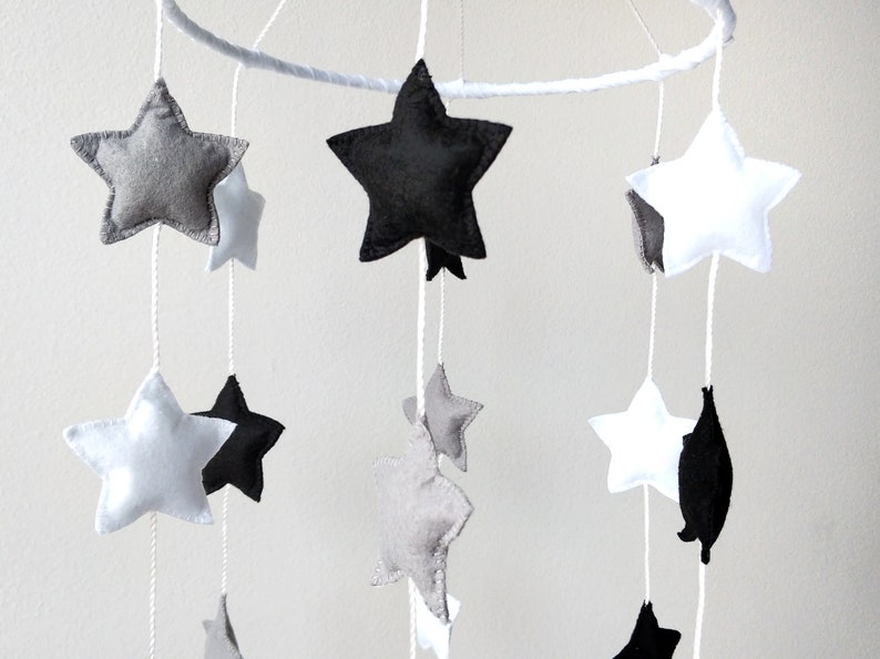 Felt Stars Baby Crib Mobile Black and White Space Baby Etsy