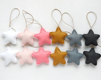 Felt Star Ornaments, Set of 12, Christmas Decorations