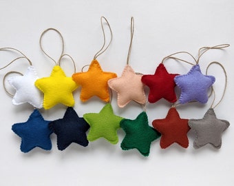 Handmade Felt Star Ornaments, Set of 12, Colorful Nursery Decor