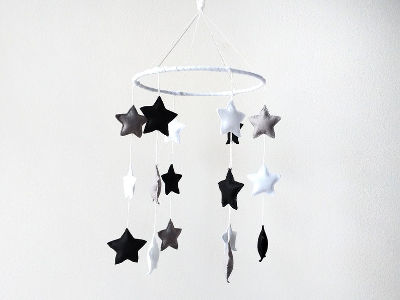 Felt Stars Baby Crib Mobile Black and White Space Baby Etsy