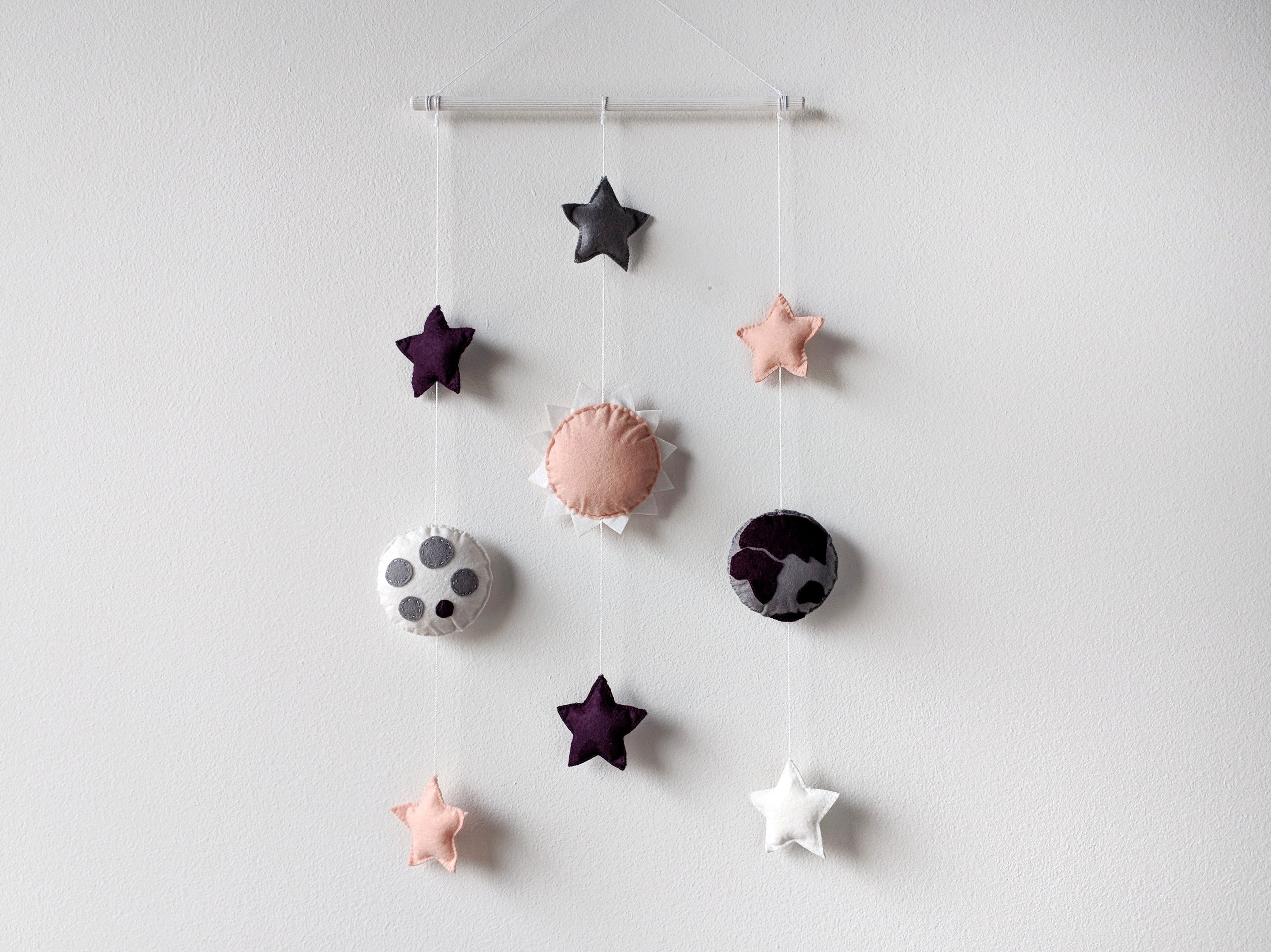 Felt Sun Earth Moon And Stars Wall Hanging Space Baby Mobile Etsy