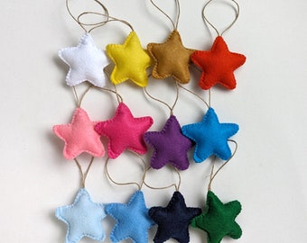 Felt Star Ornaments, Set of 12, Colorful Christmas Decor
