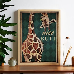 Poster vintage con bel sedere di giraffa, divertente arte murale con giraffa, poster divertente con giraffa, poster per bagno, decorazione da parete per bagno, regalo per amanti delle giraffe