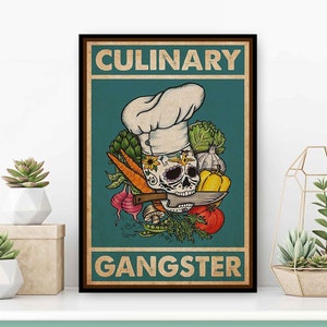 Skull Chef Culinary Gangster Poster, Cooking Lover Kitchen Decor, Kitchen Chef Decoration, Gift For Chef, Chef Restaurant Decor, Knife Chef