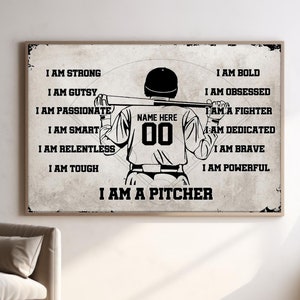 Personalized Baseball I Am A Pitcher Poster, Baseball Wall Hanging, Baseball Boy Room Decor, Gift For Baseball Player, Custom Baseball Gift