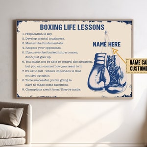 Personalized Boxing Life Lessons Poster, Boxing Wall Hanging, Boxing Men Room Decor, Custom Gift For Boxer, Boxer Dad Father Day