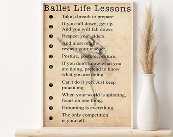 Ballet Life Lessons Poster, Ballerina Girl Room Art, Ballet Lover Gift, Ballet Studio Decor, Ballet Wall Hanging, Ballet Printable