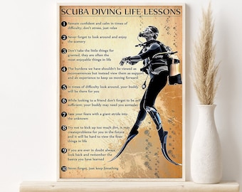 Scuba Diving Life Lesson Poster, Scuba Diving Wall Hanging, Scuba Diving Lovers Gift, Ocean Adventure Sport Diving, Gift for Scuba Diver