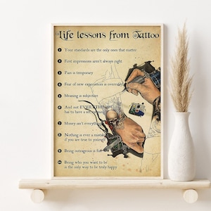 Life Lessons For Tattoo Poster, Tattoo Wall Hanging, Tattoo Shop Sign, Funny Sign For Tattoo Shop, Tattoo Store Wall Decoration
