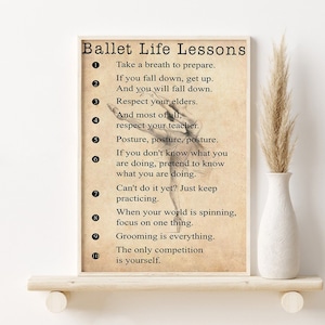 Ballet Life Lessons Poster, Ballerina Girl Room Art, Ballet Lover Gift, Ballet Studio Decor, Ballet Wall Hanging, Ballet Printable