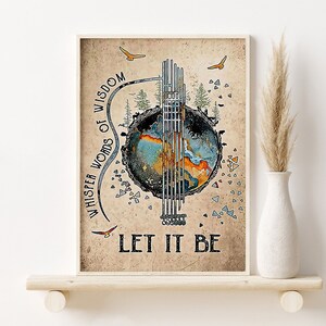 Earth Map Forest Guitar Art, Whisper Words Of Wisdom Let It Be Poster, Guitar Vintage Poster, Music Retro Print, Music Wall Hanging