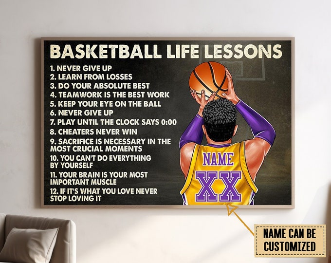Personalized Basketball Life Lessons Poster, Basketball Wall Hanging, Basketball Room Decor, Custom Gift For Basketball Player