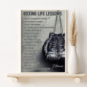 Personalized Boxing Life Lessons Poster, Boxing Wall Hanging, Boxing Men Room Decor, Custom Gift For Boxer, Boxer Dad Father Day