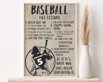 Personalized Baseball Life Lessons Poster, Baseball Wall Hanging, Baseball Boy Room Decor, Gift For Baseball Player, Custom Baseball Gift