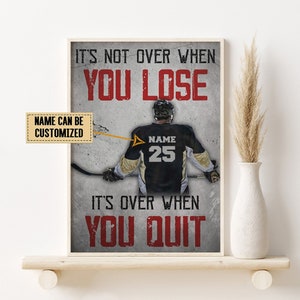 Personalized Hockey Poster, It&#39;s Over When You Quite, Hockey Wall Hanging, Hockey Boy Room Decor, Gift For Hockey Player, Custom Hockey Gift