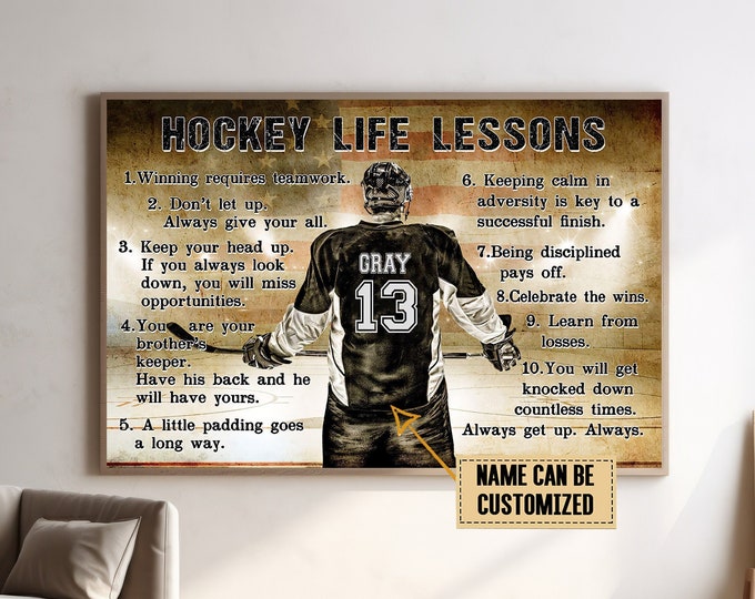 Personalized Hockey Life Lessons Poster, Hockey Wall Hanging, Hockey Boy Room Decor, Gift For Hockey Player, Custom Hockey Player Gift