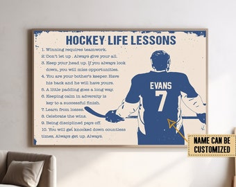 Personalized Hockey Life Lessons Poster, Hockey Wall Hanging, Hockey Boy Room Decor, Gift For Hockey Player, Custom Hockey Player Gift