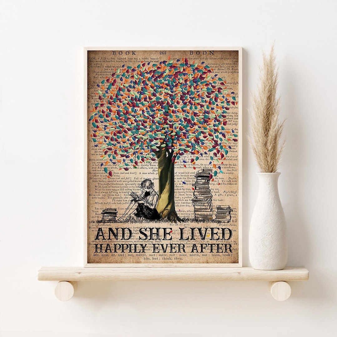Girl Reading Book Print, and She Lived Happily Ever After Poster ...