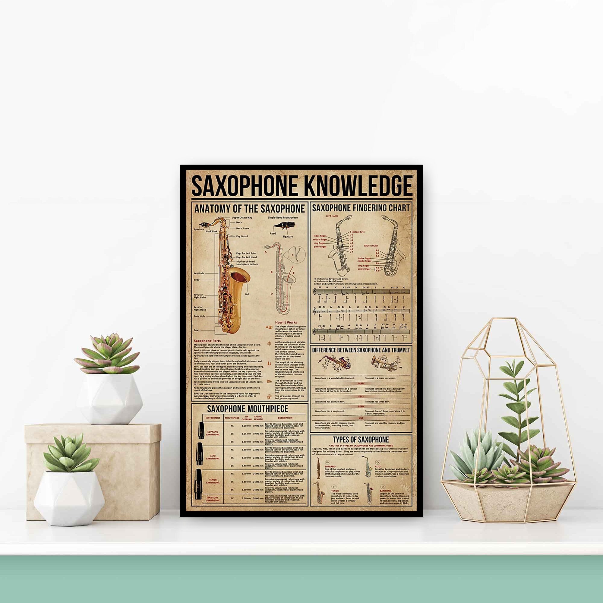 Saxophone Knowledge Poster, Anatomy of A Saxophone, Saxophone Fingering